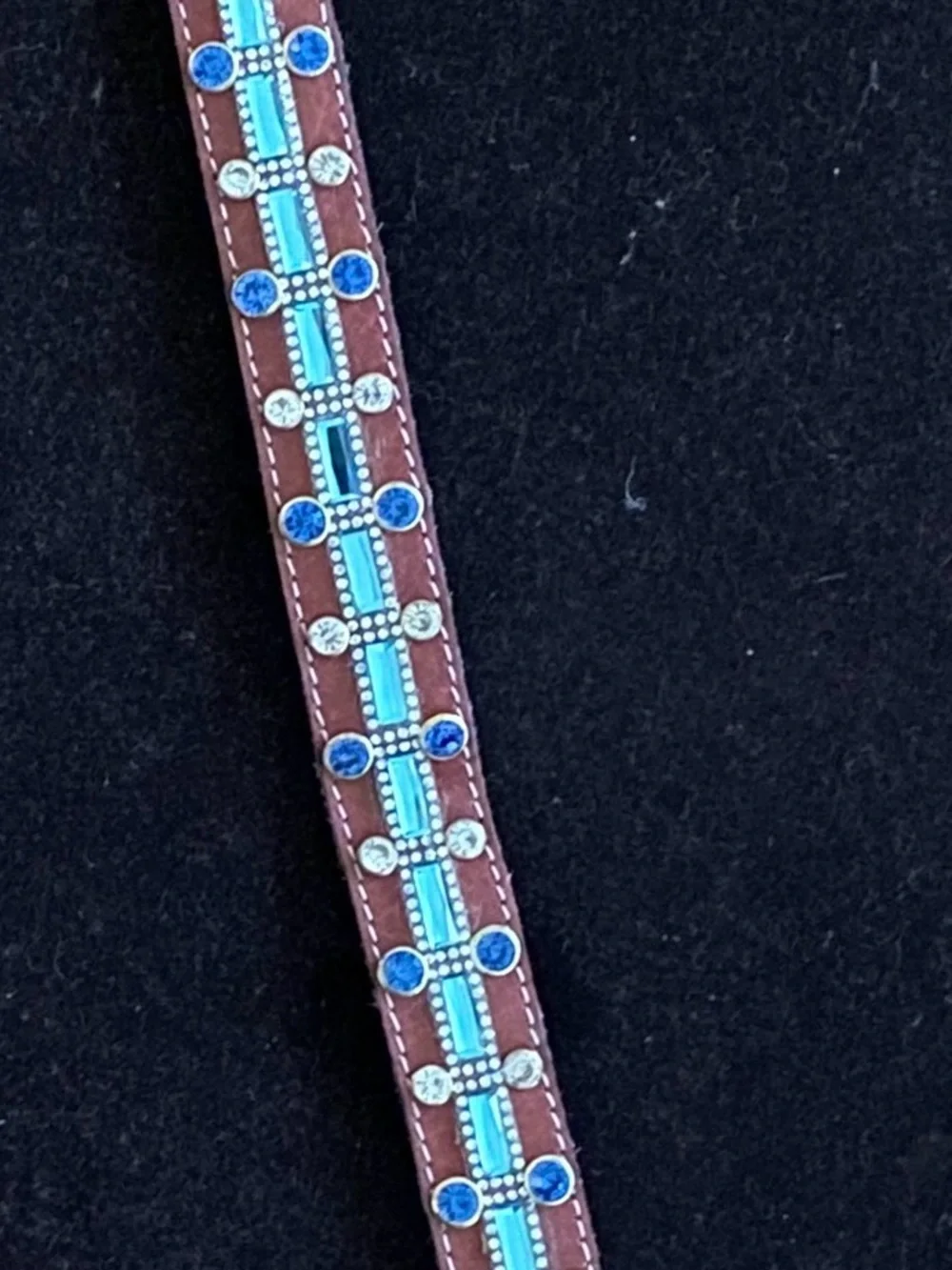 HANDCRAFTED  Belt Turquoise and Blue sequins  silver tone buckle size 26